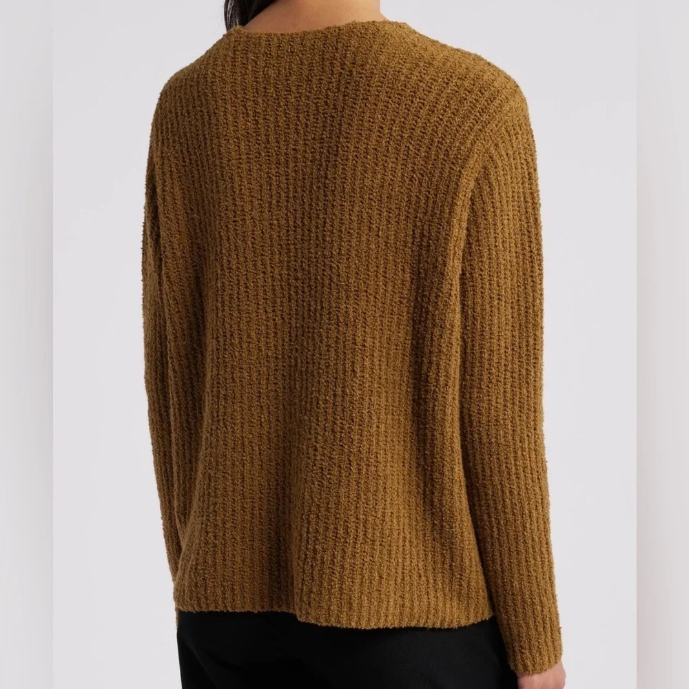 Eileen Fisher Women’s Organic Cotton Cashmere Fluff V-Neck Sweater Gold Leaf NWT